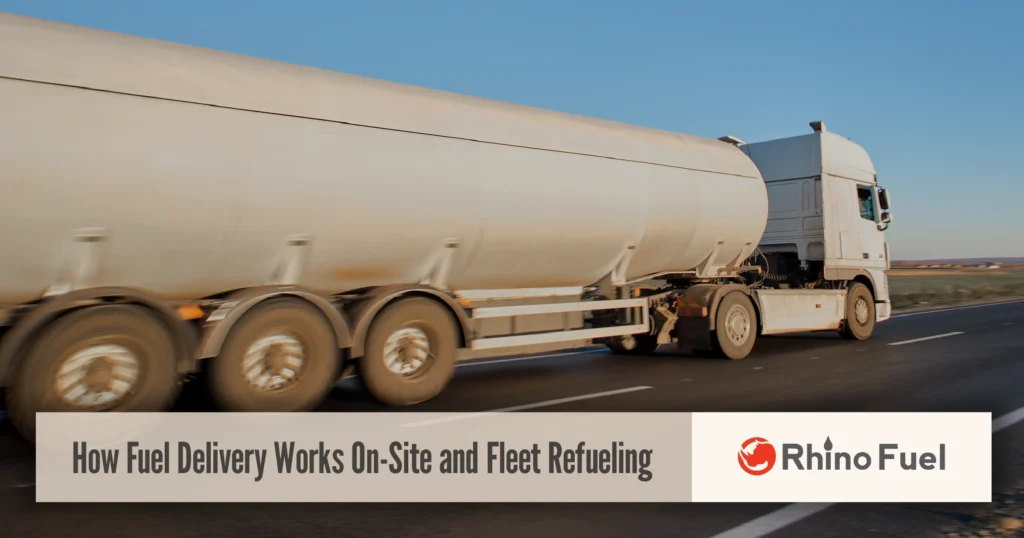 RF-Social-Link-How Fuel Delivery Works On-Site and Fleet Refueling2x - Rhino Fuel Fuel tanker truck on the road showing how does fuel delivery work