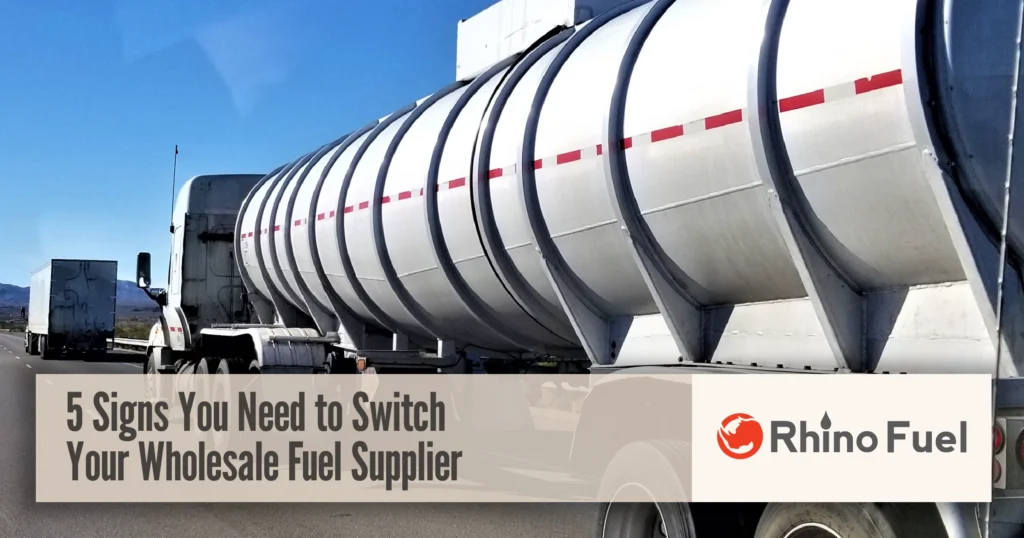 Bulk fuel tanker truck on the highway highlighting signs it’s time to switch wholesale fuel suppliers for your business.