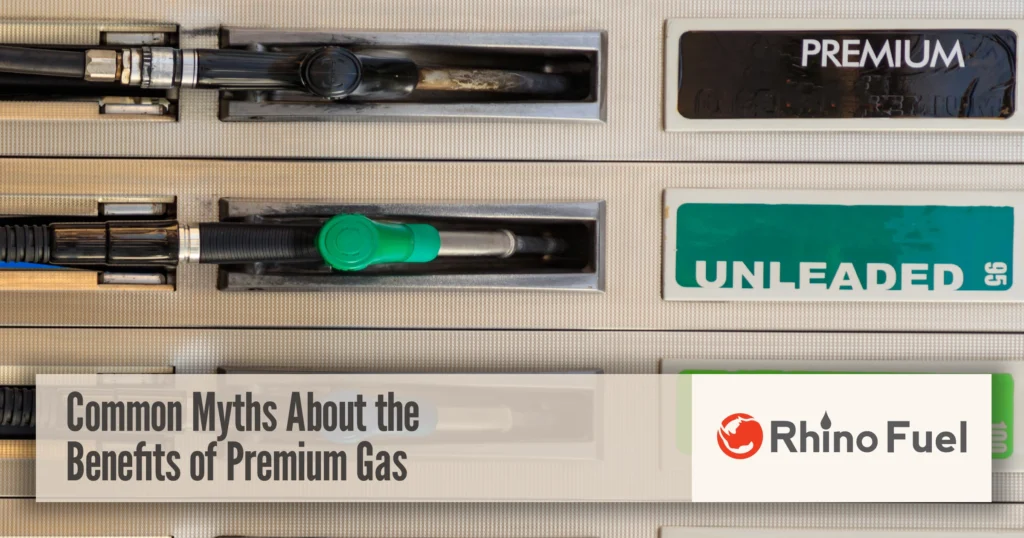 Fuel pump nozzles showing premium and unleaded options, illustrating the benefits of premium gas.