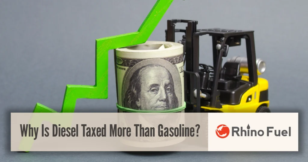 Why is diesel taxed more than gasoline illustrated with rising cost symbol and forklift
