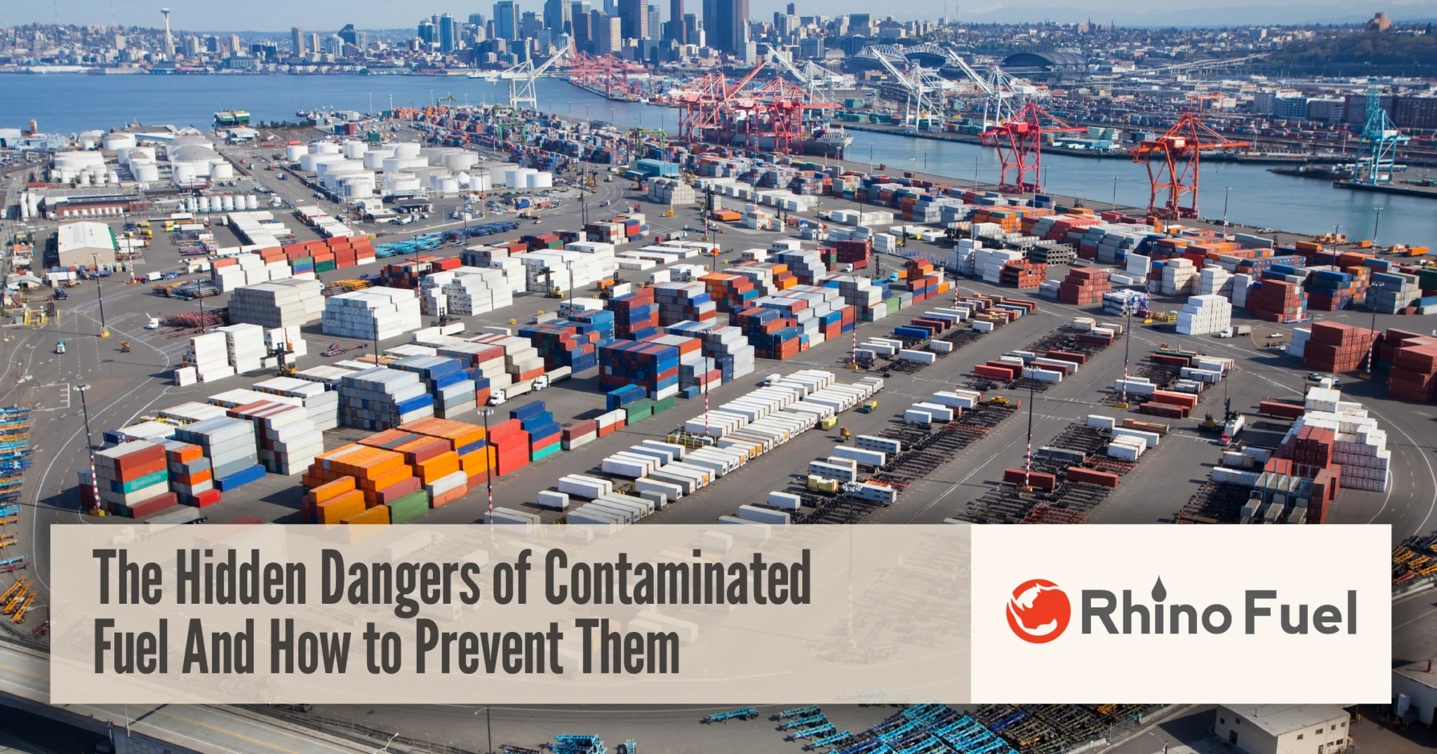 Contaminated fuel symptoms impacting supply chain operations with busy port and cargo containers handling fuel distribution