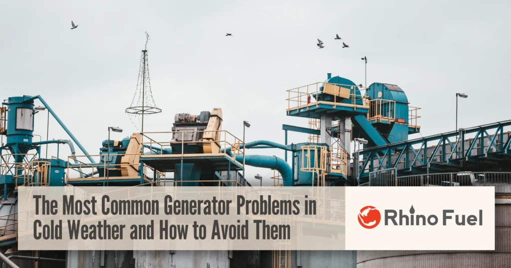 RF-Social-Link-The Most Common Generator Problems in Cold Weather and How to Avoid Them2x - Rhino Fuel Common generator problems shown at an industrial facility with large equipment operating in cold weather conditions