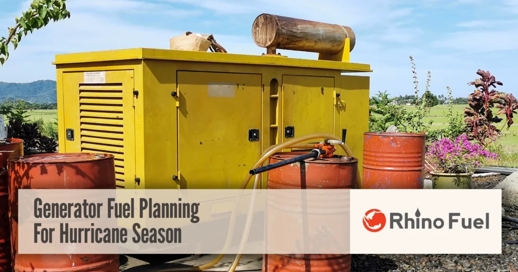 Fuel planning for generator backup with diesel barrels and fuel storage setup prepared for hurricane season