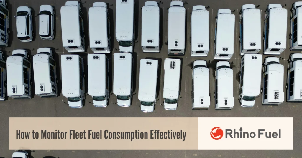 Fleet vehicles parked in rows showing how to monitor fleet fuel consumption effectively with Rhino Fuel.